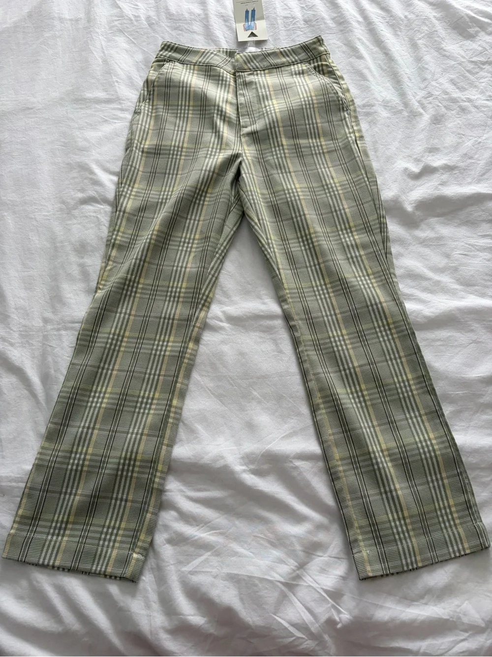 Abrand Venice Green Straight Leg Business Casual Checkered Pants Size 8 NWT